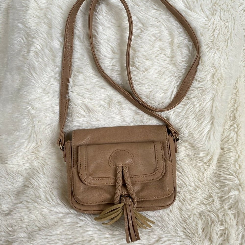 Big Buddha Crossbody Purse Mini Saddle Bag Faux Leather Tassel Beige Cute Boho - Picture 12 of 12